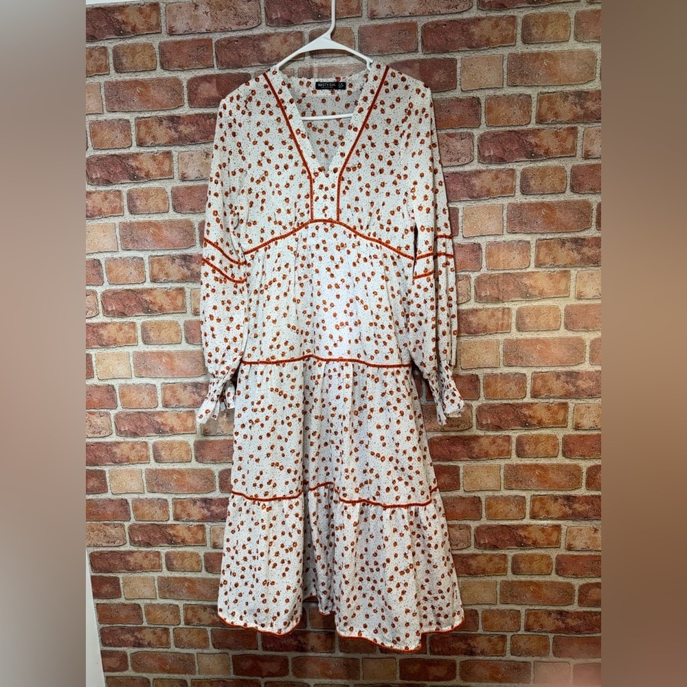 Cottagecore boho hippie prairie tiered floral Maxi Dress with velour piping